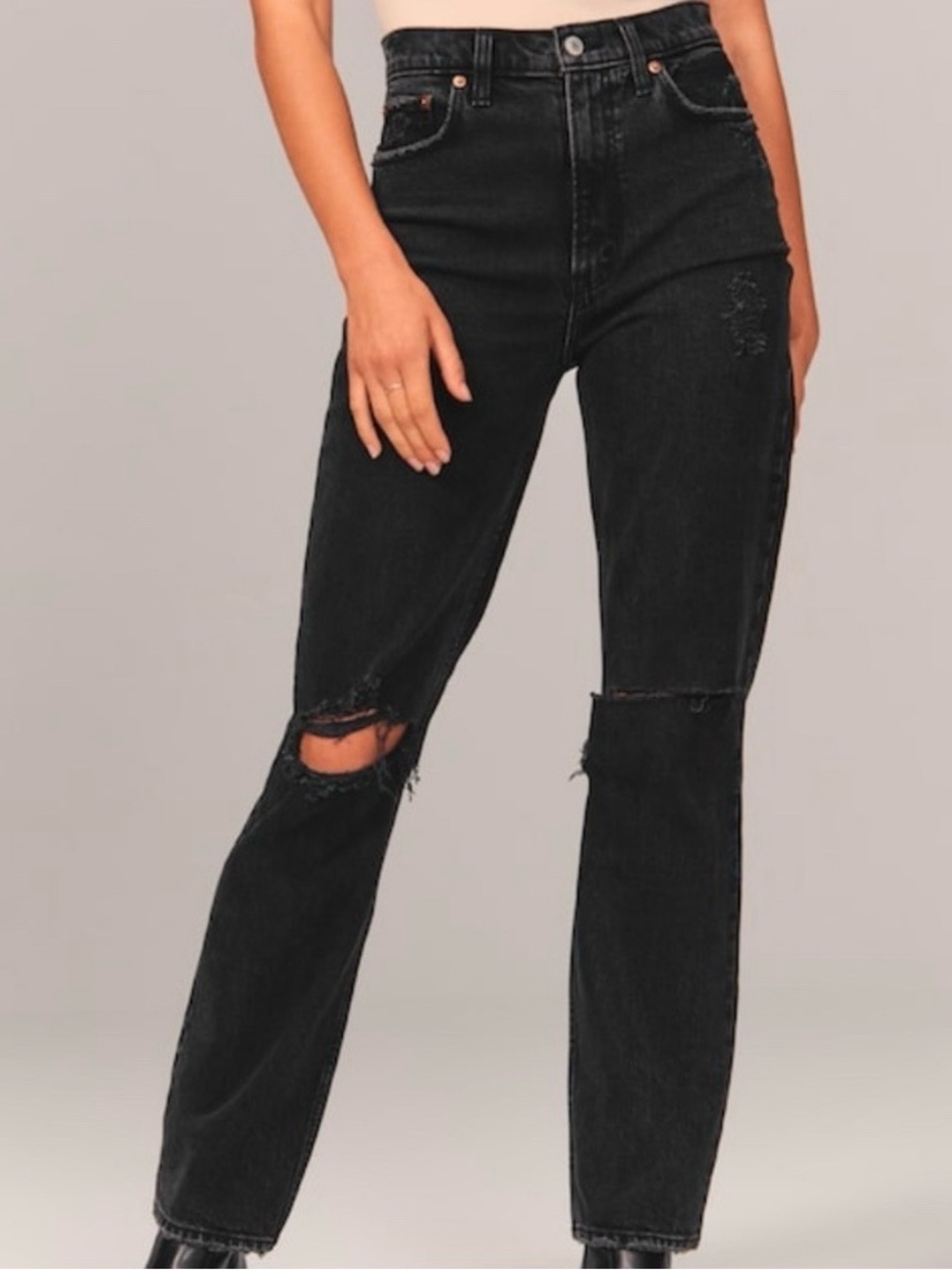 Abercrombie & Fitch The 90s Straight Ultra High rise black jeans Grunge Size 27